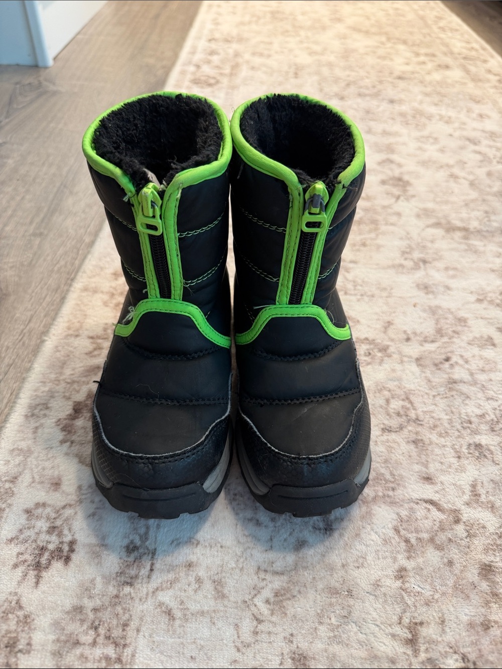 Kids Black Winter Boots with Lime Green Trim